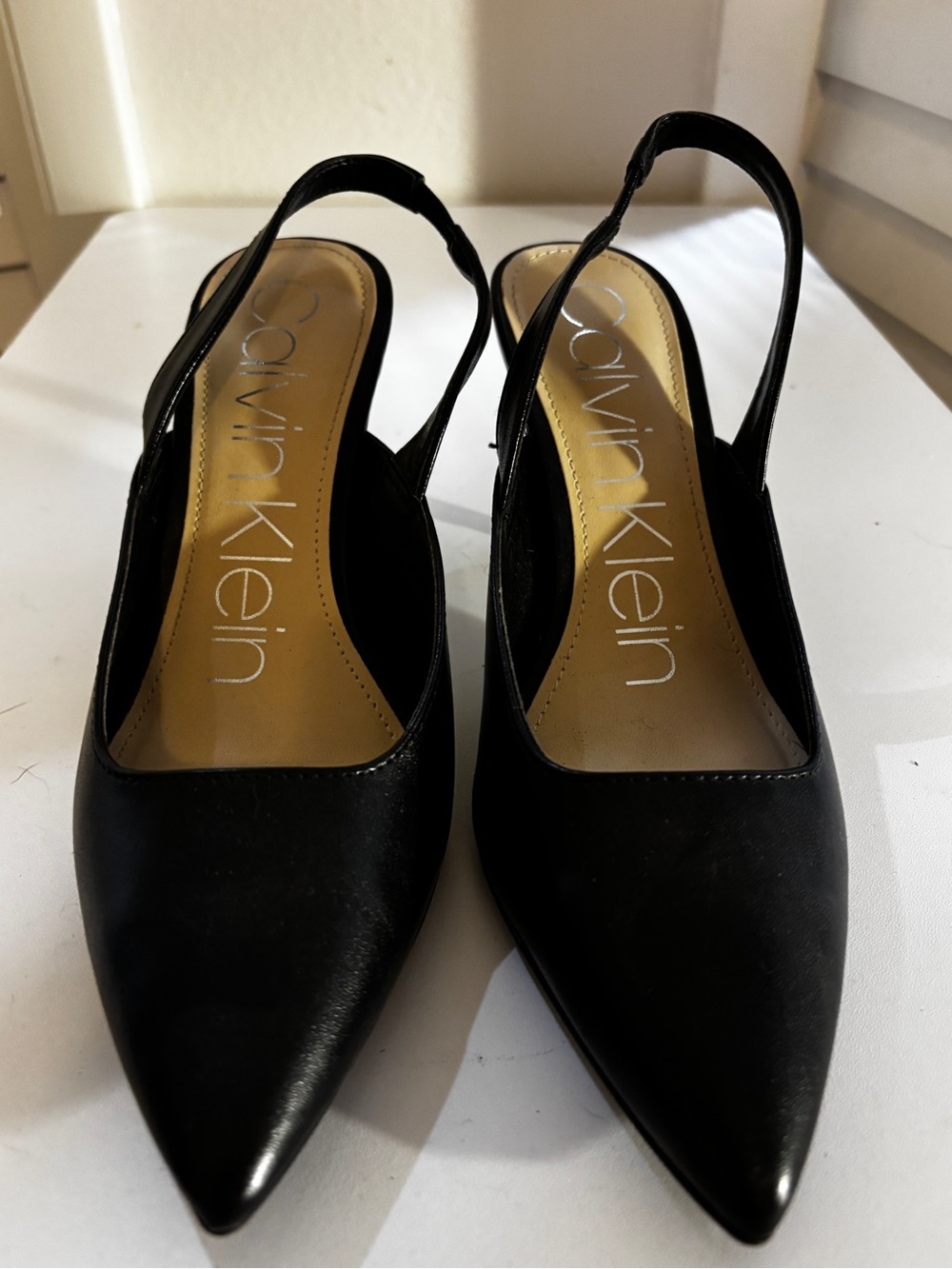 Calvin Klein Black Pointed Slingback Pumps with Low Heel